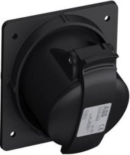 Розетка панельная с угловым минимальным фланцем 232RAM6B, 32A, 2P+E, IP44, 6ч, черный, для шоу-бизнеса, 2CMA100546R1000