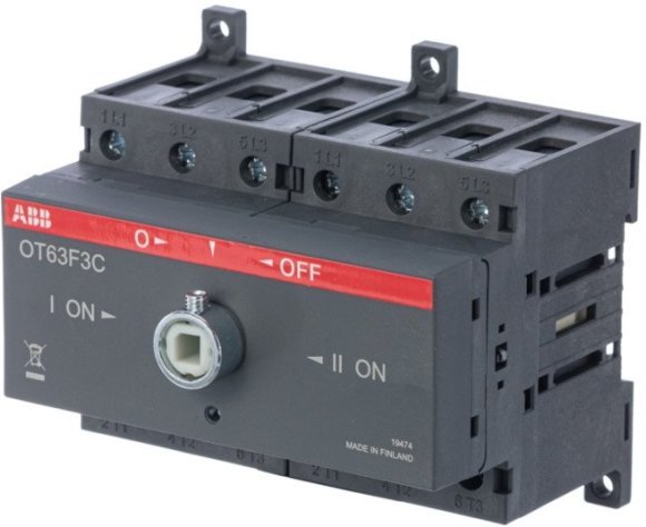 Реверсивный рубильник OT63F3C до 63А 3-полюсный для установки на DIN-рейку или монтажную плату (без ручки), 1SCA105338R1001 в Новосибирске